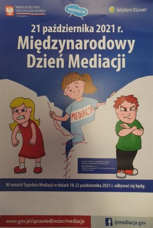 Na zdjęciu plakat z informacjami o Tygodniu Mediacji.