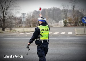 Policjant na drodze zatrzymuje pojazd do kontroli