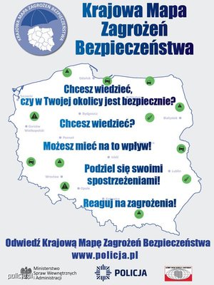 Plakat informacyjny Krajowej Mapy Zagrożeń Bezpieczeństwa.