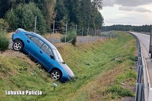 Kierujący mazdą wjechał do rowu.